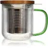 OGO Glazen theetas met zeef en deksel Karl - groen handvat - 300ml