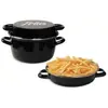 BAUMALU Geëmailleerde friteuse 26 cm zwart met mand en glazen deksel
