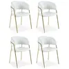 Lot de 4 Chaises en Bouclette "Batora" 79cm Crème & Or