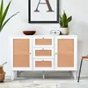 MENZZO Buffet 3 tiroirs et 2 portes avec cannage Dalgora L120cm Blanc