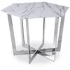 MENZZO Table hexagonale 120cm Zadig Verre Effet marbre blanc et pied Métal Argent