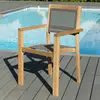 Lot de 2 fauteuils empilables en teck et textilène - Couleur taupe JARDITECK