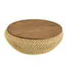 MACABANE Table Basse Ronde 80x80cm En Rotin Beige Plateau Amovible