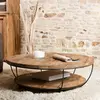 Table basse ronde MACABANE ALIDA en teck recyclé et métal noir - Doubl...