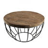 MACABANE Table basse ronde - En bois teck et métal - Brun - Style industriel - Sur pieds - L 60 x l 60 x H 34,5 cm