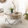 MACABANE LALY - Table basse ronde 90x90cm bois Teck naturel pieds épin...
