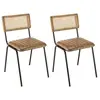 Chaises - MACABANE - Lot de 2 - Assise matelassée en cuir - Dossier droit - Style vintage