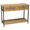 MACABANE CHARLIE - Console marron 2 tiroirs 1 étagère effet cannage pi...