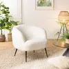MACABANE ALBANE - Fauteuil cosy tissu bouclette blanc pieds métal noir
