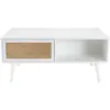 Table basse - MACABANE - blanche - 2 tiroirs - 1 niche - cannage natur...