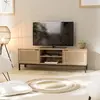 MACABANE MARCEAU - Meuble TV 2 portes cannage naturel pieds métal noir