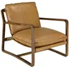 MACABANE GASTON - Fauteuil incliné vintage structure bois cuir marron
