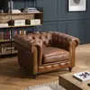 MACABANE GASTON - Fauteuil CHESTERFIELD capitonné vintage cuir marron