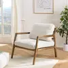 MACABANE GASTON - Fauteuil en tissu bouclette accoudoirs en bois blanc
