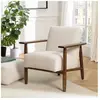 MACABANE GASTON - Fauteuil tissu bouclette blanc structure en bois