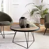 MACABANE JULIA - Table basse ronde 70x70cm bois marron et pieds épingl...