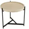 Table d'appoint - MACABANE - 52x50cm - Béton beige - Pieds métal noir - Style contemporain