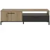 GAMI Banc Tv Effet Bois Chêne 2 Portes 1 Tiroir Long 160cm Poignées Noires