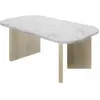 DIAGONE Table Basse Effet Marbre Blanc & Pieds Châtaignier Mat