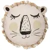 Coussin rond lion franges 38 cm