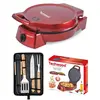 Techwood Four à Pizza tartes Rouge Grill Plancha Revêtement Pierre antiadhésif 1800 W pancakes omelettes, quiches et flammekuech + Set de 4