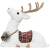 Statuette Déco Renne Selle à Carreaux 28cm Blanc