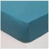 AC-DECO Drap housse en coton lavé bleu canard - Atmosphera - 140x190cm - Hauteur bonnet 27cm