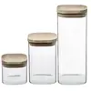 5five - 3 bocaux verre empilables "hermet" couvercle bois