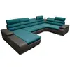 VENTE-UNIQUE Canapé d'angle panoramique convertible en tissu et simili BOILEAU - Bicolore turquoise-anthracite - Angle gauche