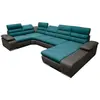VENTE-UNIQUE Canapé d'angle panoramique convertible en tissu et simili BOILEAU - Bicolore turquoise/anthracite - Angle droit