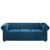 VENTE-UNIQUE Canapé 3 places CHESTERFIELD - Velours bleu canard