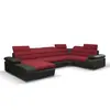 VENTE-UNIQUE Canapé d'angle panoramique convertible en tissu et simili BOILEAU - Bicolore Rouge-Noir - Angle gauche