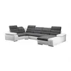 VENTE-UNIQUE Canapé d'angle panoramique convertible en tissu et simili BOILEAU - Bicolore Gris-Blanc - Angle droit