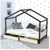 Lit cabane enfant avec tiroirs - WEBER ETOILE - Bois pin massif - Natu...