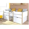 LEQUAIDESAFFAIRES Lit mi-hauteur ZEPHIR 90x190 + 2 grands tiroirs / Blanc & vernis naturel