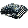 Plaid CACHAREL FLOWER imprimé rayures et fleurs Noir