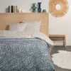 AC-DÉCO Parure De Lit Double En Coton Flanelle Imprimé De Feuillages - Bleu/Beige - 220 X 240 Cm