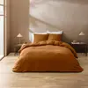 Parure de lit 3 pièces en coton tissage épais housse + taies Marron Cl...