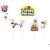 P'TIT Clown re23342, Lot de 6 piques à gâteau Lapins Crétins