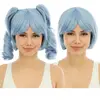Perruque manga avec couettes détachables luxe bleu pastel