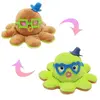Peluche poulpe réversible double face 20 cm -marron + cyan