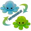 Peluche poulpe réversible double face 20 cm -bleu ciel + vert