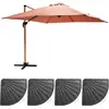 OVIALA Parasol déporté 3x3m et 4 dalles lestées effet bois argile