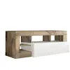 ALTOBUY ARTURO - Meuble TV 1 Abattant Blanc Laqué Encadrement Niches Aspect Bois Antik