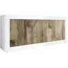 OTELLO - Buffet 4 Portes Finition Blanc Laqué et Aspect Bois Antik