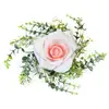 Centre de table rose et feuillage rose 18 cm