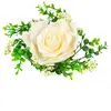 Centre de table rose et feuillage ivoire 18 cm