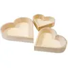 Lot de 3 Corbeilles COEURS en BOIS brut 16,5cm-26cm