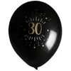 Santex Sachet de 8 ballons Age étincelant NOIR/or 30 ans