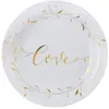 Assiettes en carton - Just Married - 23 cm - Blanc - Doré métallisé - Lot de 10